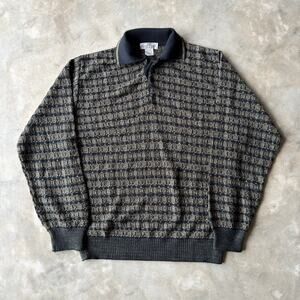 VINTAGE PRONTO UOMO HOUNDSTOOTH OLD MONEY GRANDPA STYLE BROWN LONGSLEEVE SHIRT L